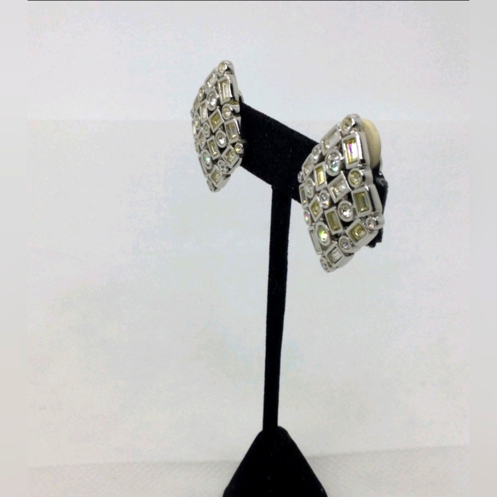 Vintage Swarovski Crystal Pave Rhombus Clip on Earrings